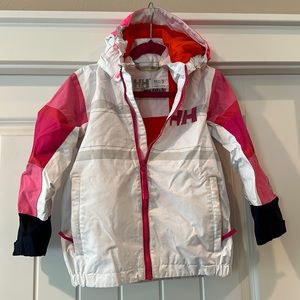 Helly Hansen Girl’s waterproof Raincoat White/Pink/Blue Size 5T Used